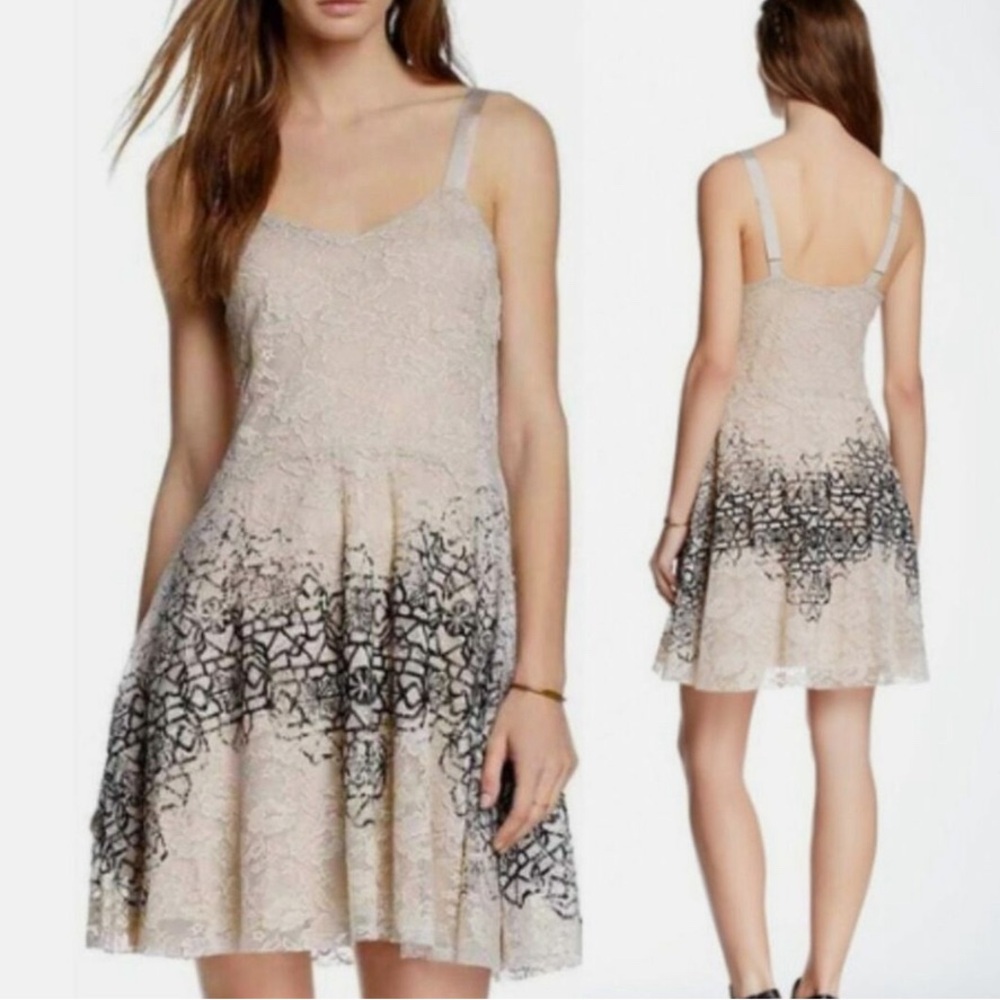 Free People Beige and Black Lace Mini Dress